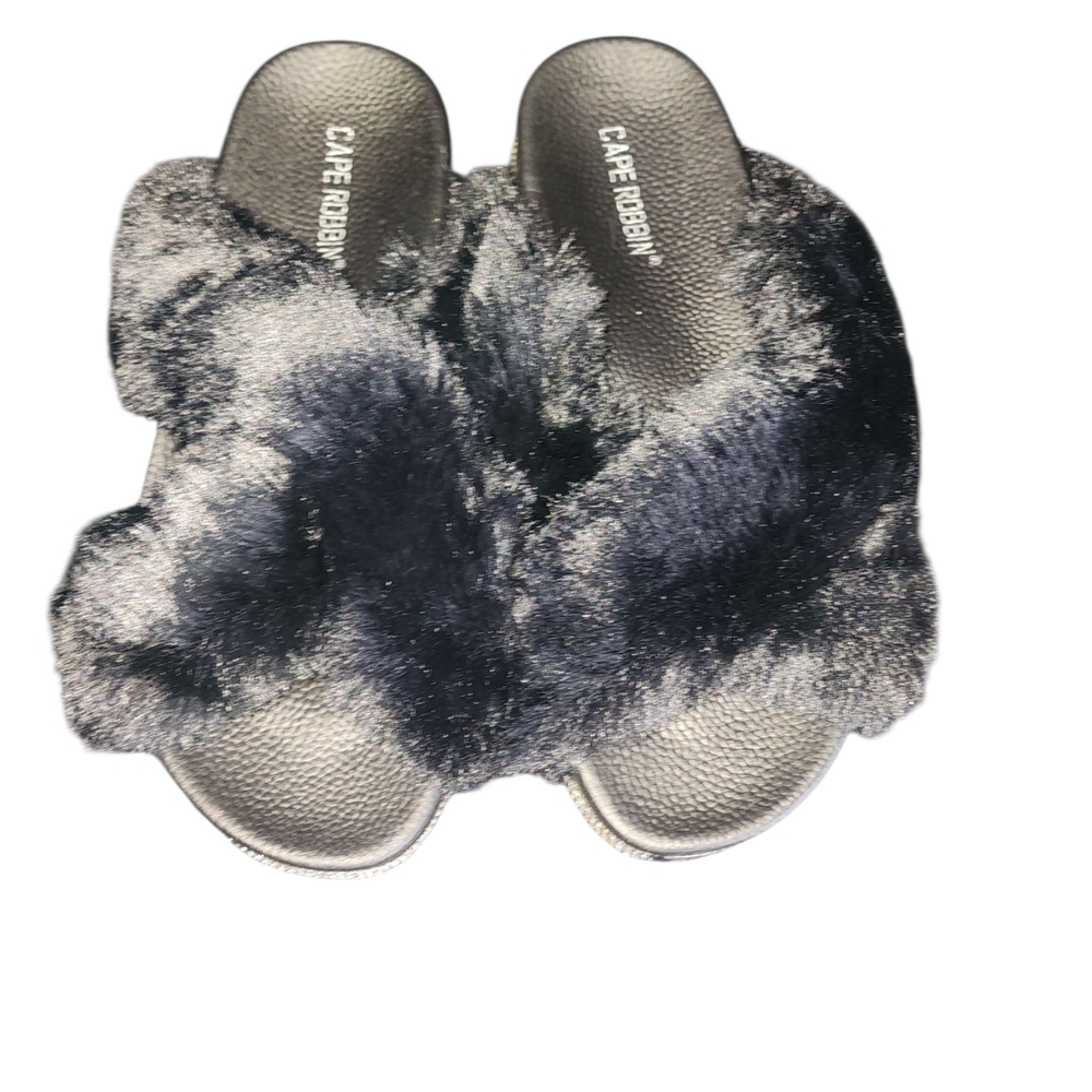 Cape Robbin Black Fuzzy Slippers Sz 11